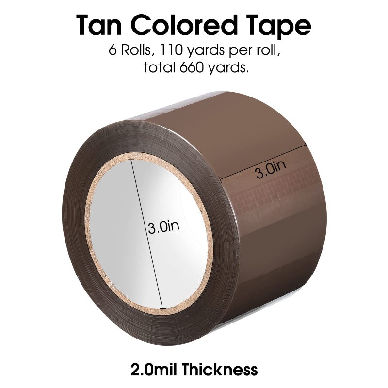 Pacific Mailer Brown/Tan Acrylic Packing Tape, 3 Inch Wide, 2.0mil Thickness, 110 Yard Per Roll [Pack of 6 Rolls] - Image 2